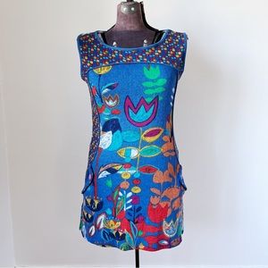 Pura Vida Rare Sleeveless Sweater Dress Retro Floral Vibrant flowers Small